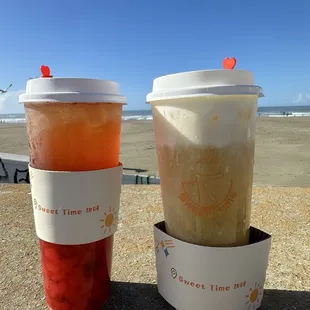 Strawberry fruit tea with strawberry heart jelly and cheese jasmine green tea