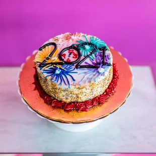  decorated cake on a plate