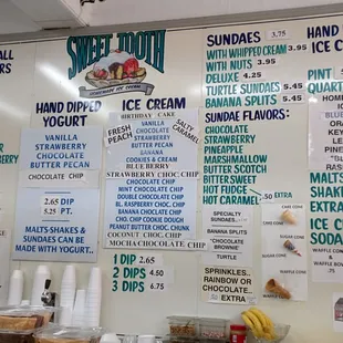 a menu on the wall