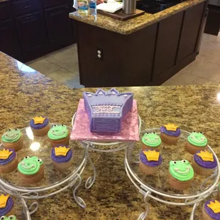 Princess and the frog cupcakes and crown cake for my daughters 2nd birthday