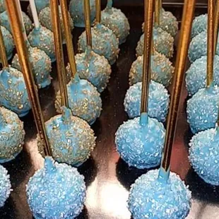 blue and gold cake pops