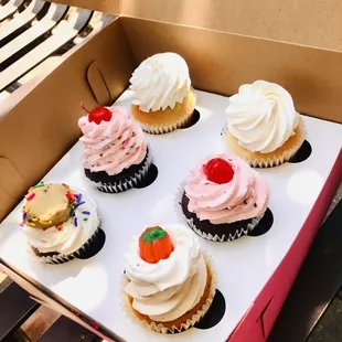 six cupcakes in a box