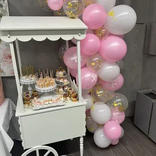 Candy cart rental, pastries &amp; ballon arch
