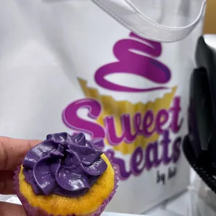 Ube cupcake with ube mochi