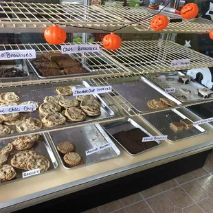 a variety of baked goods on display