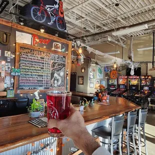a bartender at the bar