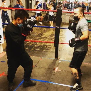 Some sparring during group boxing at Sweet Z&apos;s Gym in KC