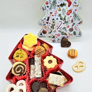 Holiday Cookies in a tree tin