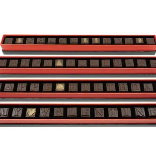 Chocolate Message in a Box:  -Thank You -Happy Birthday -Happy Holidays -My Valentine  Preorder at www.sweet55.com
