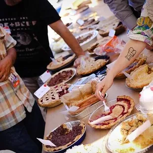 Sweetcie Pie's Cherry Amaretto on the judges' table. It's a blue ribbon winner! KCRW GOOS FOOD Pie Contest 2016.