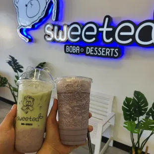 Taro matcha and drink of the month milky blueberry