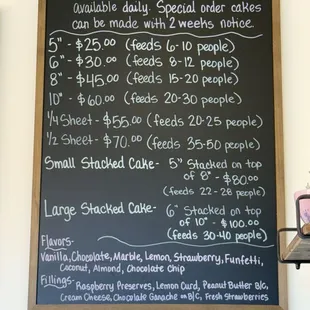 Custom designed specialty cake menu