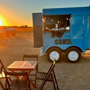 a blue food truck