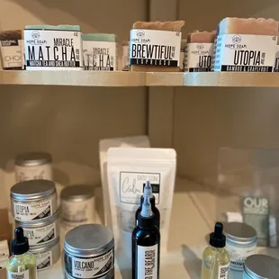 Assortment of bath and body items for sale in the bakery