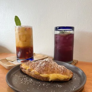 Thai Tea- Bua Loi, Butterfly Peas Tea Lemonade, and Crème Brûlée Croissant