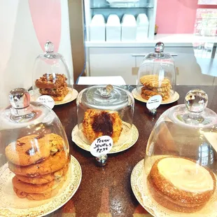 a variety of baked goods on display