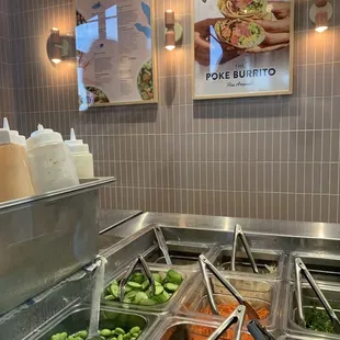 a buffet with a variety of food items