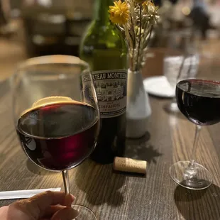 a glass of wine and a bottle of wine