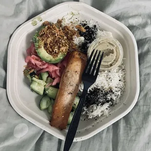 Miso meal I ordered. Disgustingly small sliver of salmon.