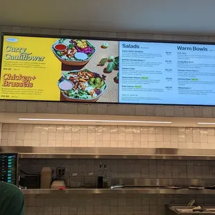 Seasonal menu (left) signature bowls and salads (right)