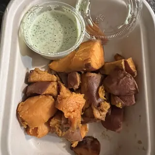 Roasted Sweet Potatoes Green Goddess Ranch