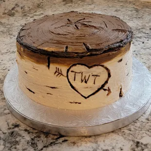 a heart carved into a cake