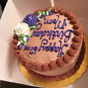 Yellow cake with of course chocolate icing