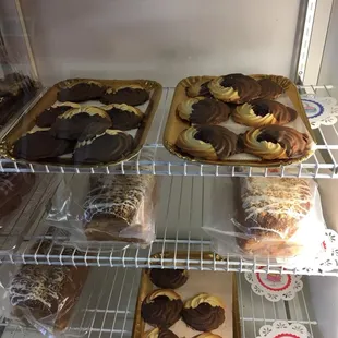 a variety of pastries on display