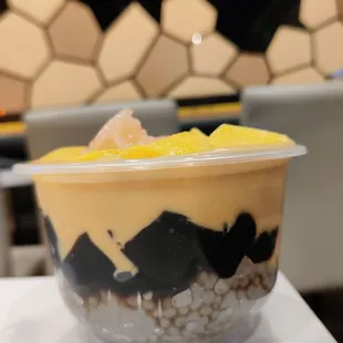 Side view of M4: Mango Pomelo Sago Grass Jelly