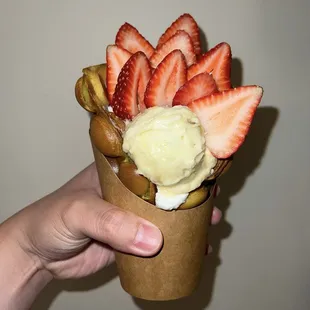 Durian strawberry matcha waffle