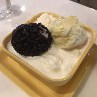Durian and Thai Black Glutinous Rice with Vanilla Frost