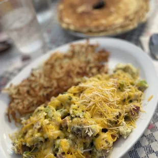 Denver scramble, add mushrooms and extra cheese