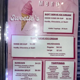 Sweetie&apos;s Menu