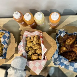Original Crispy Fried Wings (8pc); Crispy Poppers spicy; Soy Garlic Wings (8pc)