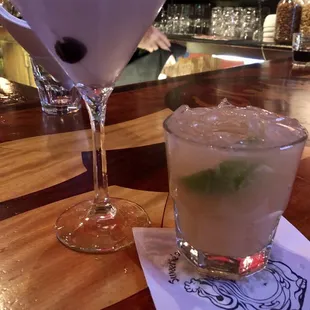 Aviation (left) and spicy paloma (right)