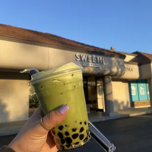 Oat milk Matcha Latte with boba