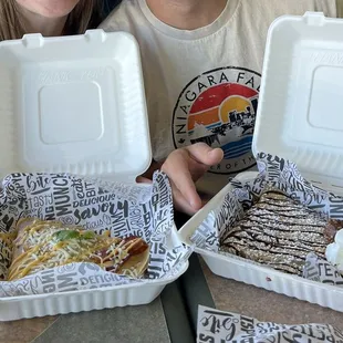 Savory then Sweet! The Morning Crepe and the Mona Lisa Crepe with Nutella, bananas, strawberries, and chocolate