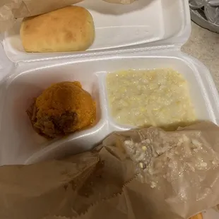 Creamed corn, roll, and yummy, the best of all, sweet potato casserole.