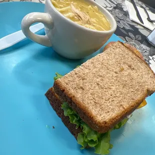 Half Sandwich W/ Small Soup Or Salad Sandwich Grilled Chicken Sandwich and Chicken Noodle Soup