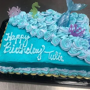 Half sheet birthday cake mermaid theme.