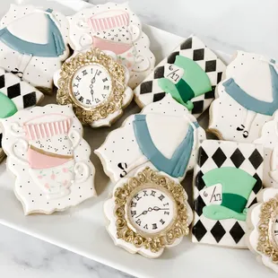 a plate of decorated cookies