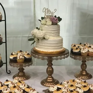 a cake and cupcakes
