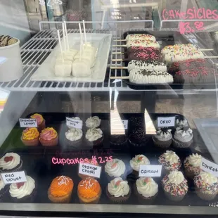 Edible cookie dough, cake pops, cake slices, and cupcakes