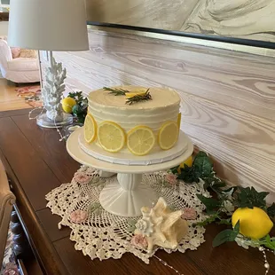 a lemon cake on a table