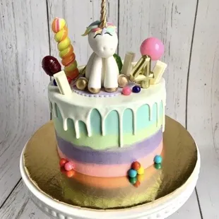 a cake with a unicorn on top