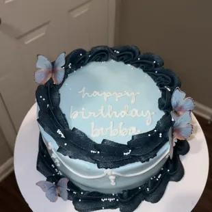 Yellow cake with strawberry filling and edible butterfly's