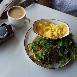 Avocado Toast with Scrambled &amp; Latte