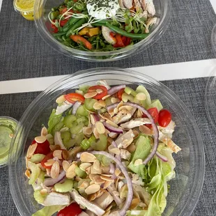 Veggie salad with Chicken and the Chicken Almond salad.