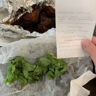 Moldy lettuce for the hamburger.