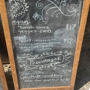 Pizza menu. Cash only.